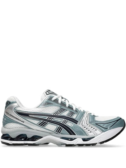 Asics Kayano 14 White Fjord Grey - basket blanche et grise vue profil