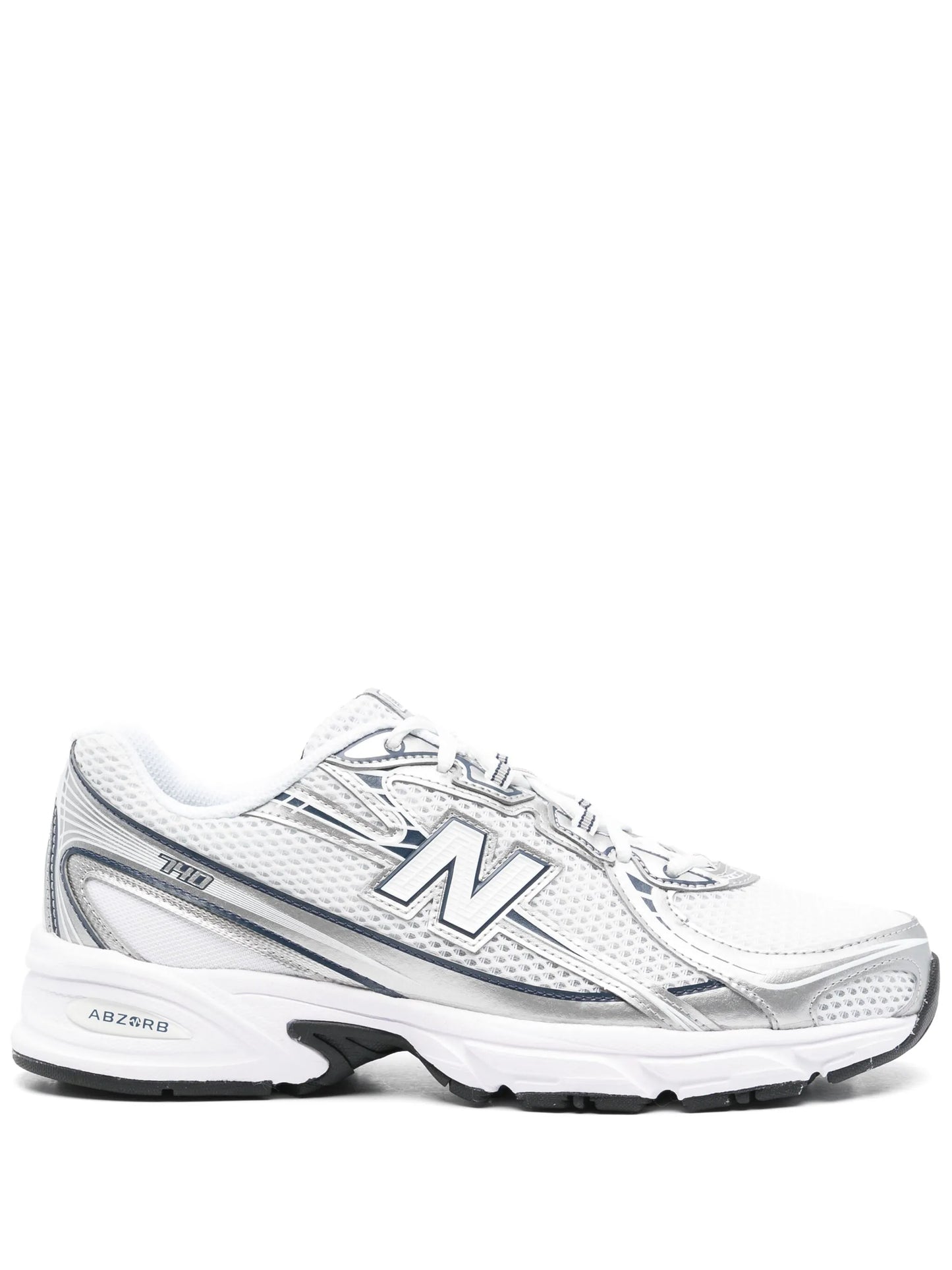 New Balance 740 White Navy - sneaker chunky blanche et marine vue profil