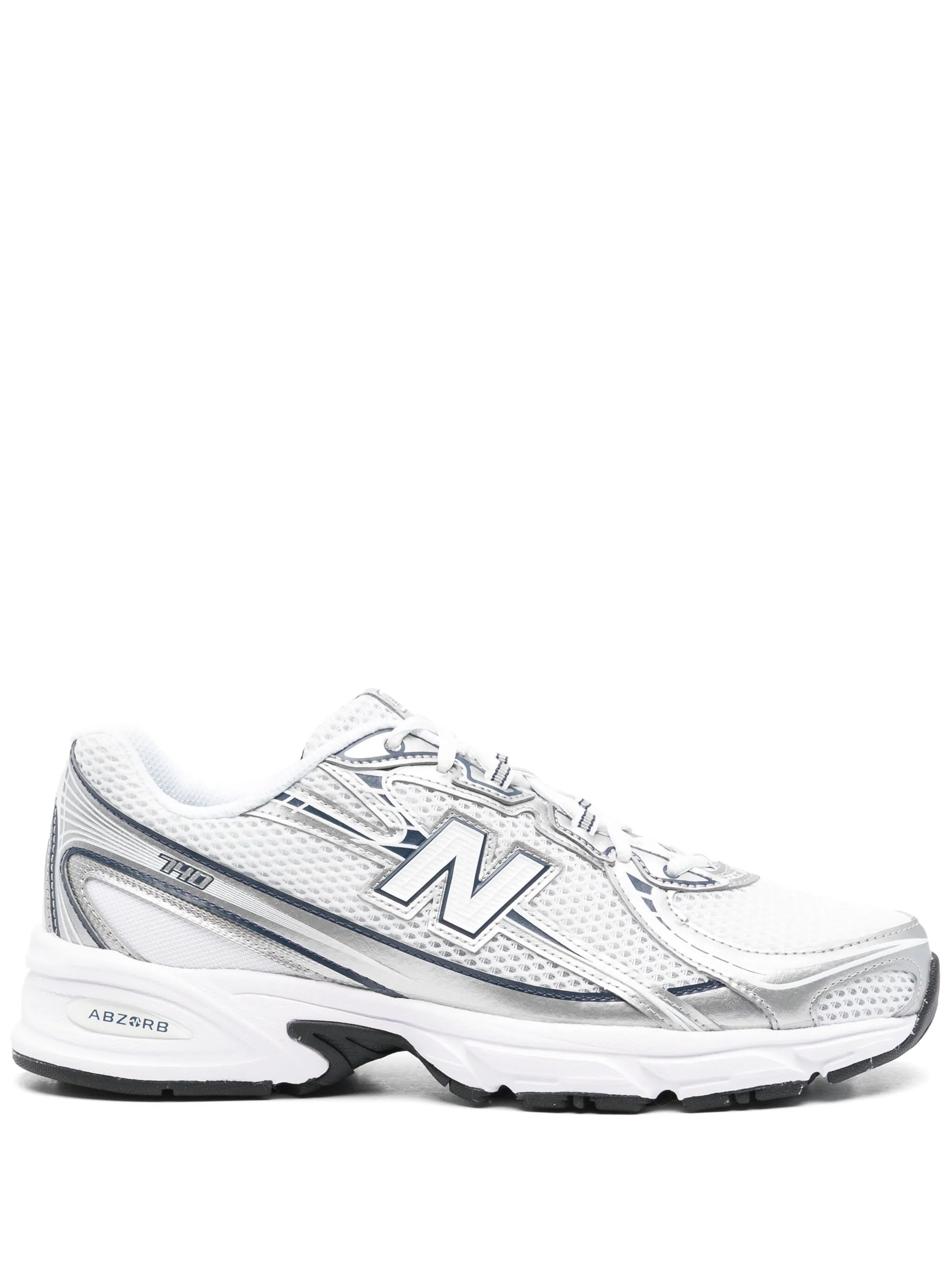 New Balance 740 White Navy - sneaker chunky blanche et marine vue profil