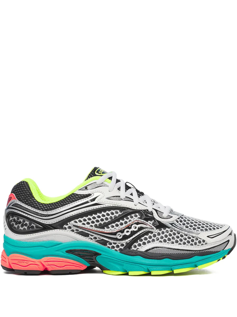 Saucony Omni 9 Silver Mutant enfant - basket argent turquoise corail vue profil